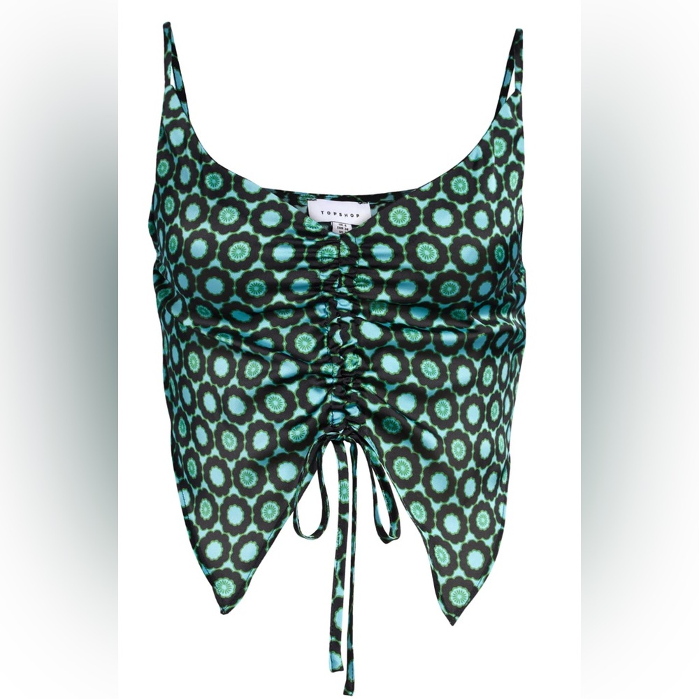 Topshop Floral Tile Print Ruched Camisole Size Medium Color Medium Green